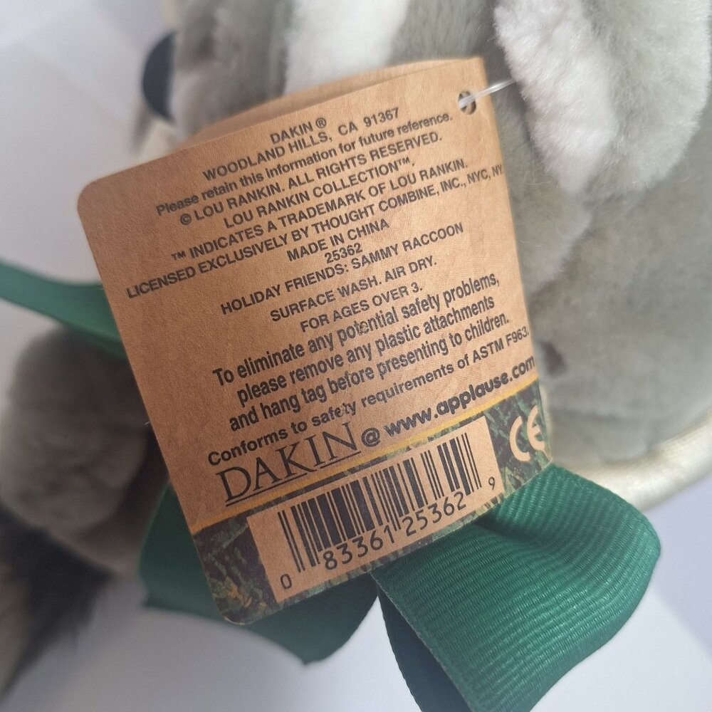 Sammy Raccoon Holiday Dakin Plush Lou Rankin Friends Christmas French Horn - Picture 10 of 16